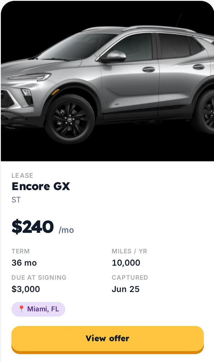 Example Buick lease deal card