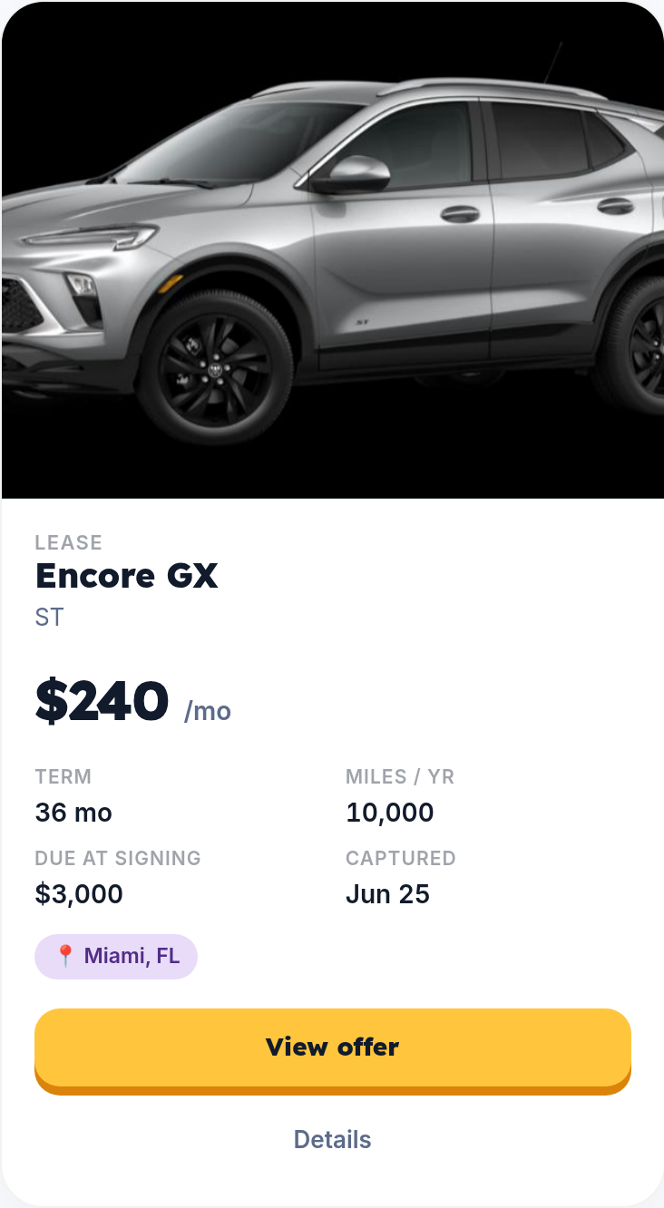 Example lease deal card