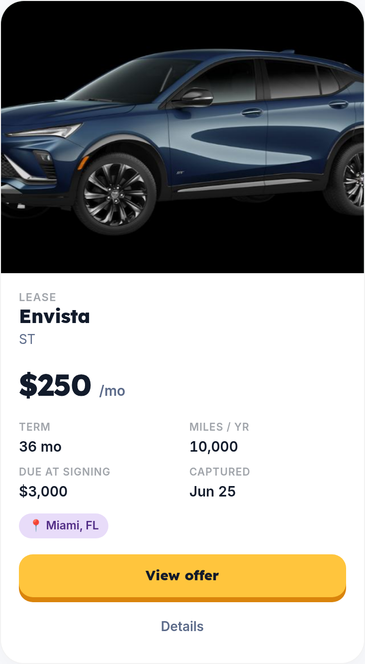 Example lease deal card