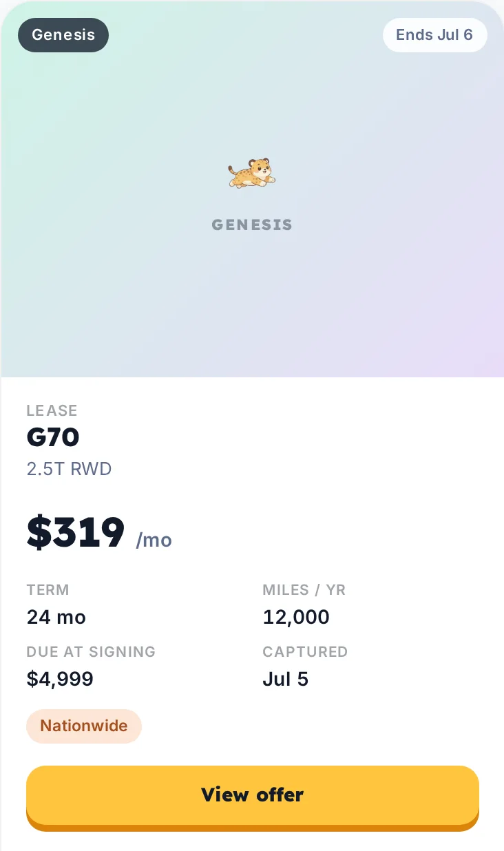 Example Genesis lease deal card