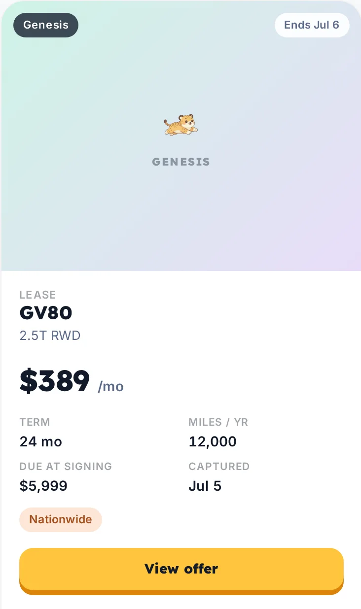 Example Genesis lease deal card