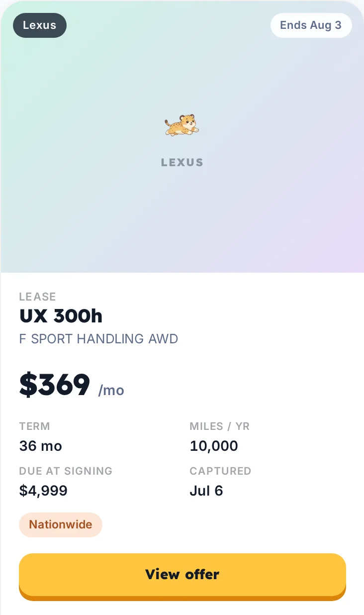 Example Lexus lease deal card