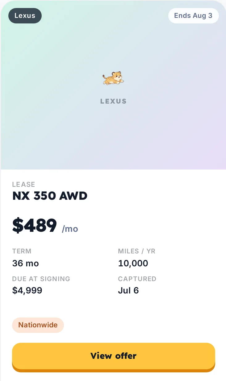Example Lexus lease deal card