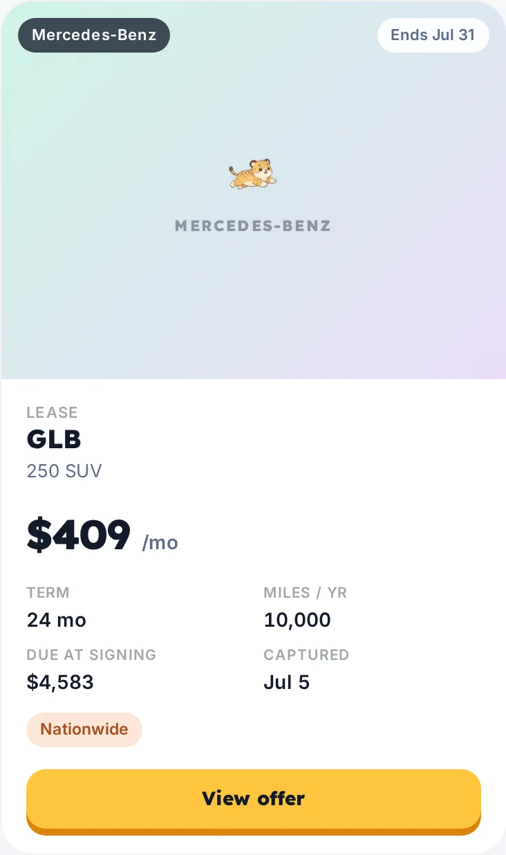 Example Mercedes-Benz lease deal card