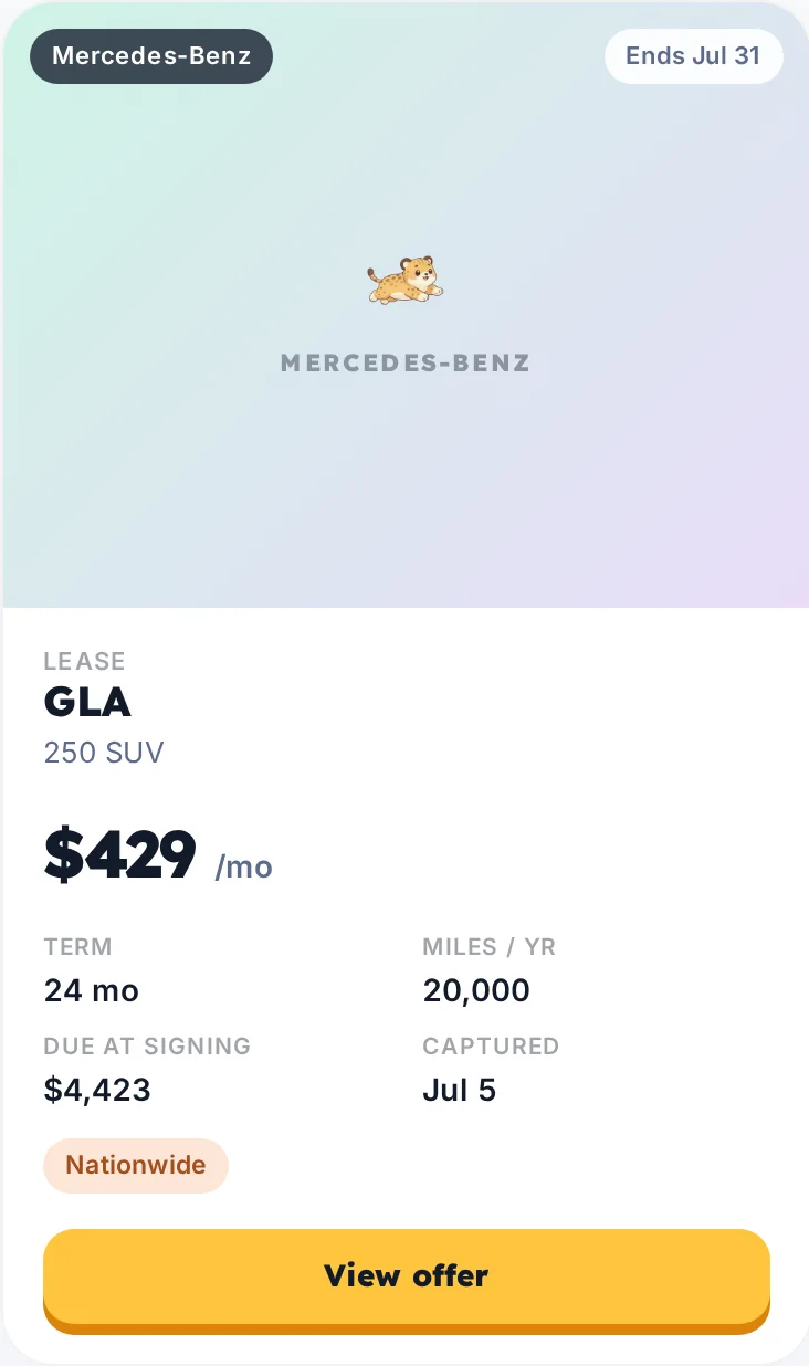 Example Mercedes-Benz lease deal card
